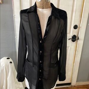 EkE Boutique Sheer Black Button Down Shirt w/ Cuffed Sleeves